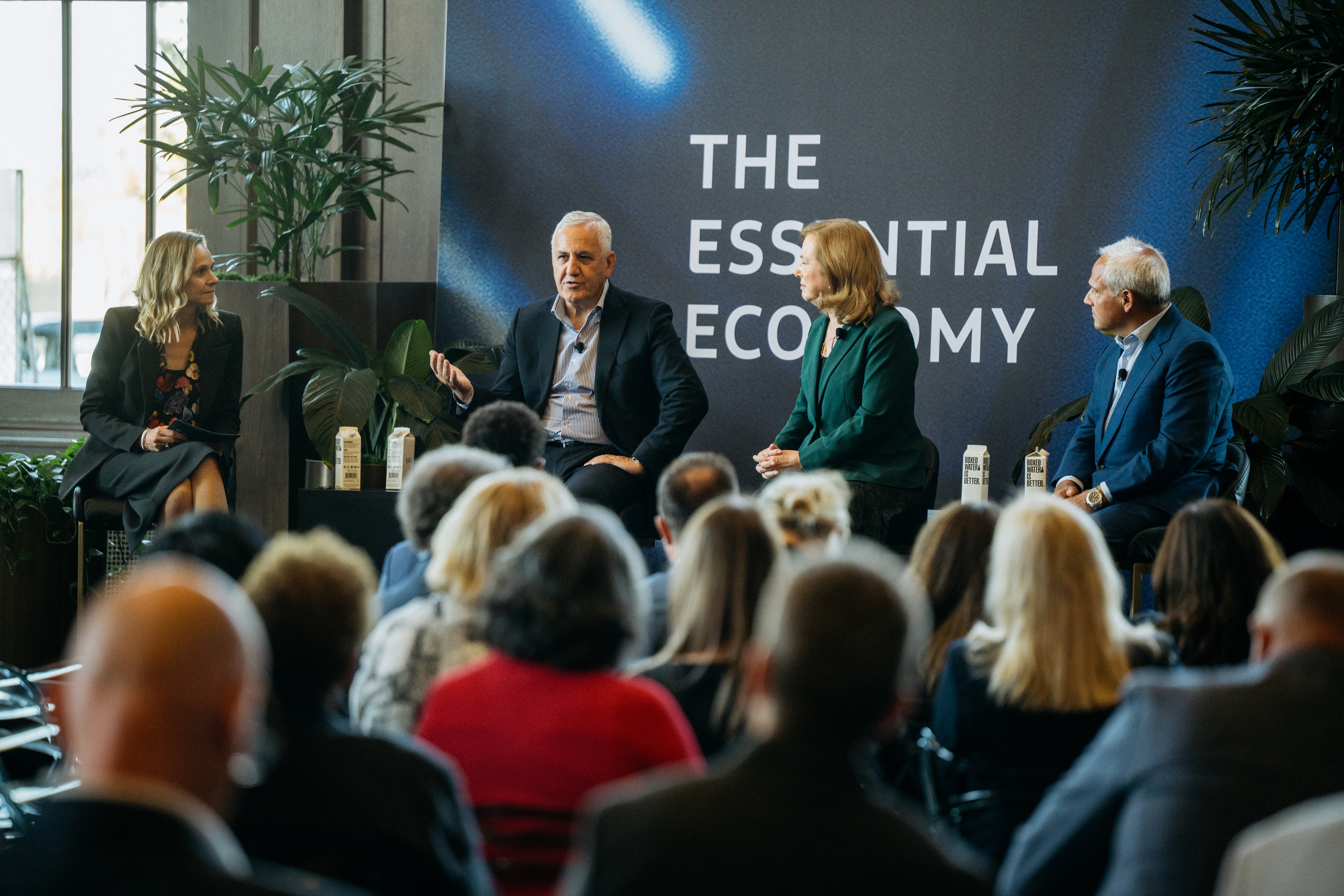 Liz Door, Chief Supply Chain Officer at Ford Motor Company,  Jim Vena, CEO of Union Pacific, Barbara Humpton, President and CEO of Siemens USA, and Thomas Caulfield, Executive Chairman of GlobalFoundries speak at the Ford Pro Accelerate event.